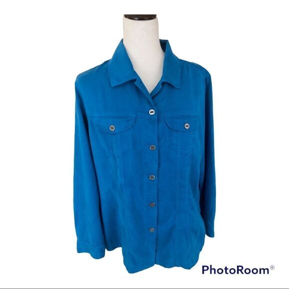 Chico’s Turquoise Suede-like Top - Picture 1 of 11